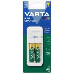   Încărcător de baterii VARTA MINI pentru încărcarea bateriilor AA/AAA cu 2 baterii AA reîncărcabile (2100 mAh)
