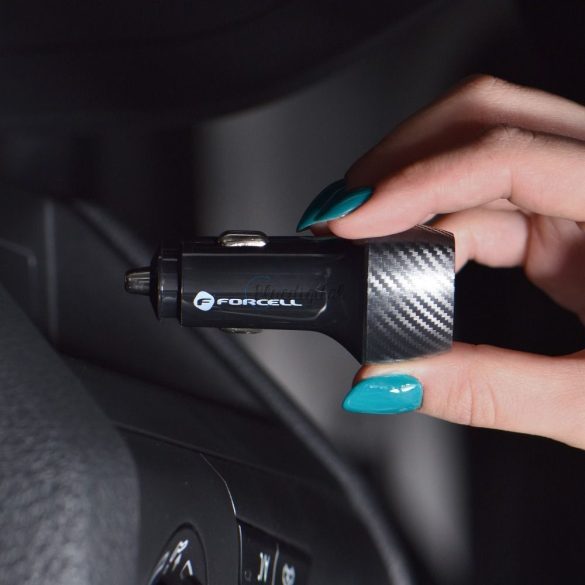 Încărcător auto FORCELL CARBON USB QC 3.0 18W CC50-2A negru (Total 18W)