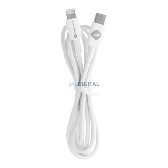Cablu FORCELL tip C la Lighninng cu 8 pini Power Delivery PD20W C291 TUBE alb 1 metru