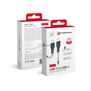 Cablu de carbon FORCELL Tip C la Typ C 3.0 QC Power Delivery PD60W CB-02C negru 1 metru