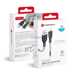   Cablu carbon FORCELL USB A la Lightning 8-pini 2,4A CB-01A negru 1 metru