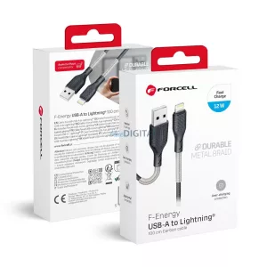 Cablu carbon FORCELL USB A la Lightning 8-pini 2,4A CB-01A negru 1 metru