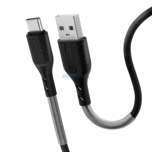 Cablu carbon FORCELL USB la tip C 2.0 2,4A CB-02A negru 1 metru