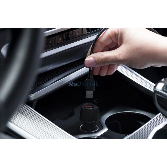 Cablu carbon FORCELL USB la tip C 2.0 2,4A CB-02A negru 1 metru