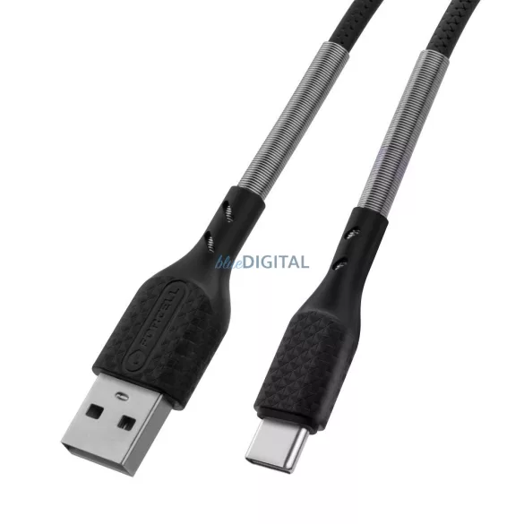 Cablu carbon FORCELL USB la tip C QC3.0 3A CB-02B negru 1 metru