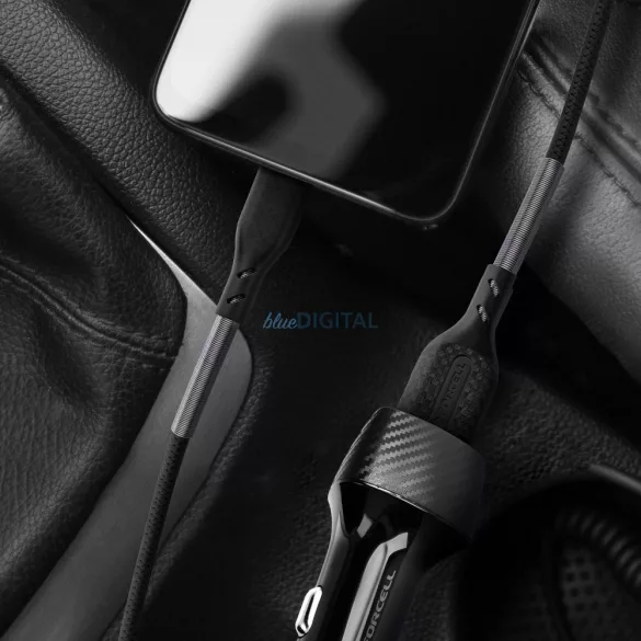 Cablu carbon FORCELL USB la tip C QC3.0 3A CB-02B negru 1 metru