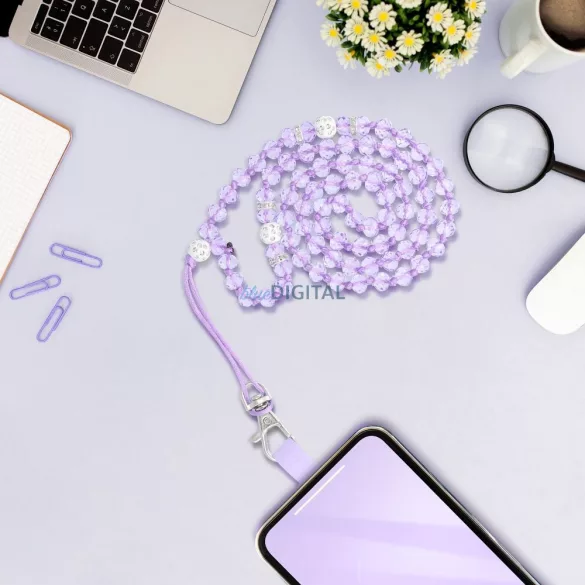 Pandantiv CRYSTAL DIAMOND pentru telefon / lungime 37 cm / pe gât - violet