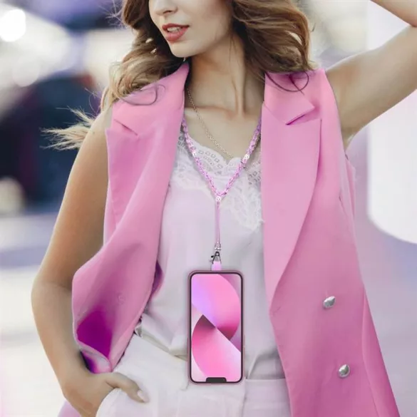 Pandantiv CRYSTAL DIAMOND pentru telefon / lungime 37 cm / pe gât - roz deschis