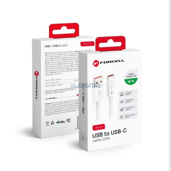 FORCELL cablu USB A la Tip C QC4.0 3A/20V 60W C336 1m alb