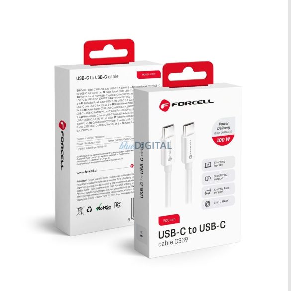 FORCELL cablu Tip C do Tip C QC4.0 5A/20V PD100W C339 2m alb