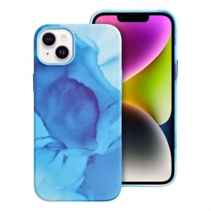 Husă din piele pentru IPHONE 14 PLUS stropi albastru