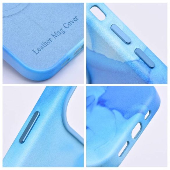 Husă din piele pentru IPHONE 14 PLUS stropi albastru
