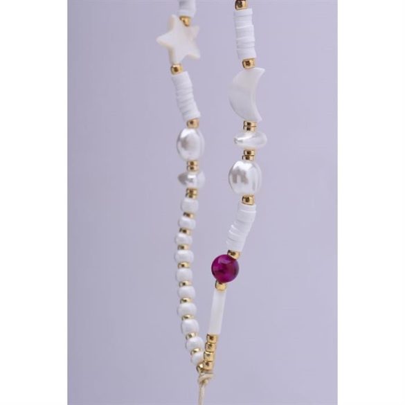 Pandantiv SHELLS pentru telefon / lungime cablu 44 cm (22 cm în buclă) / la îndemână - alb și violet