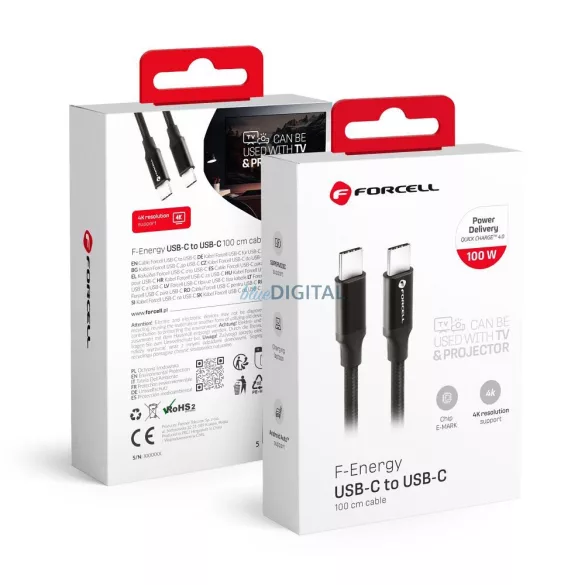 FORCELL kabel de la tipul C la tipul C QC4.0 3A/20V PD60W C338 1m negru