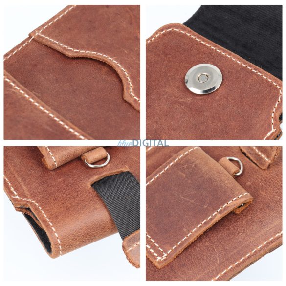 HUSĂ! - ROYAL Crazy Horse - Buzunar universal cu clapetă din piele / maro - Dimensiune 3XL - HUAWEI MATE 20X