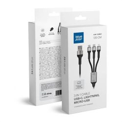   Cablu de date Blue Star - 3in1 cu prize micro USB, USB C i Lightning