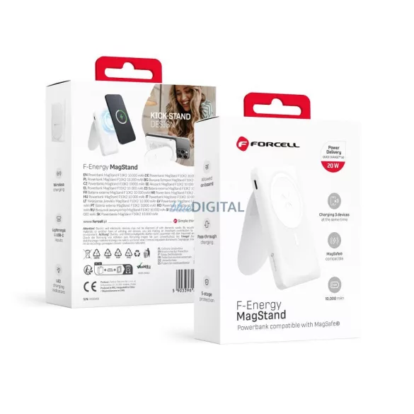 Powerbank FORCELL F-Energy MagStand F10K2 10 000mAh 20W compatibil cu MagSafe alb