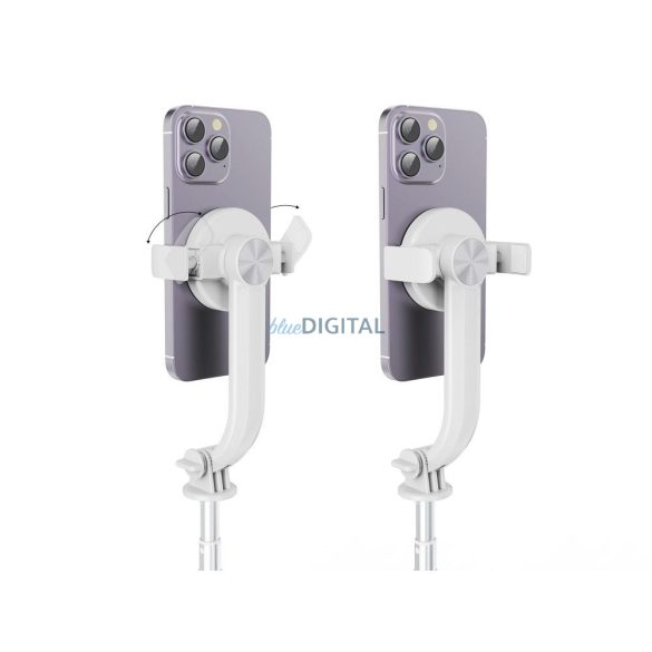 Selfie stick combinat cu trepied și telecomandă compatibil bluetooth cu MagSafe SSTR-C09 alb
