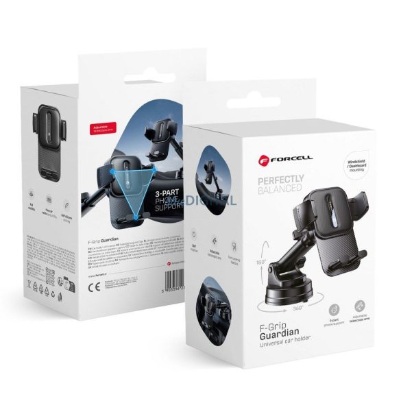 Suport auto FORCELL F-Grip Guardian pentru telefon la parbriz/consola centrală negru