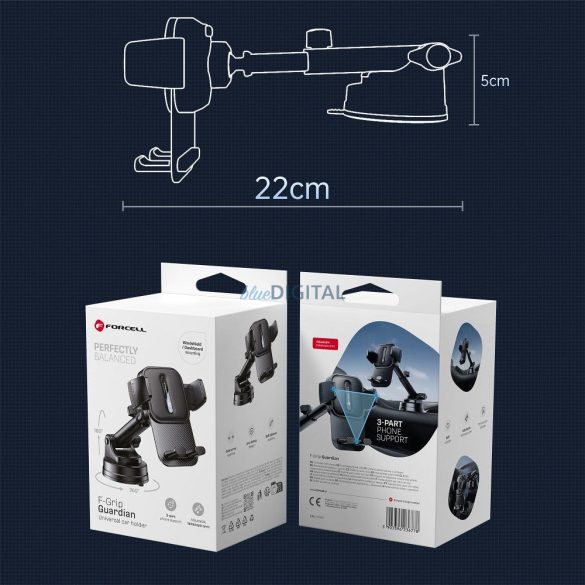 Suport auto FORCELL F-Grip Guardian pentru telefon la parbriz/consola centrală negru