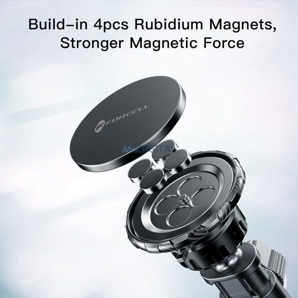 Suport auto FORCELL F-Grip Excelence pentru telefon la parbriz/consola centrală/aerisire magnetic negru