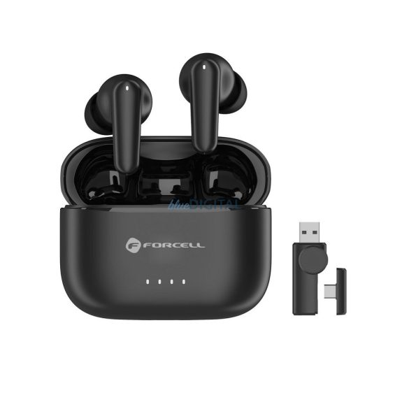 Forcell F-Audio Super Clear Calls TWS căști fără fir bluetooth ANC+ENC, cu adaptor bluetooth - negru