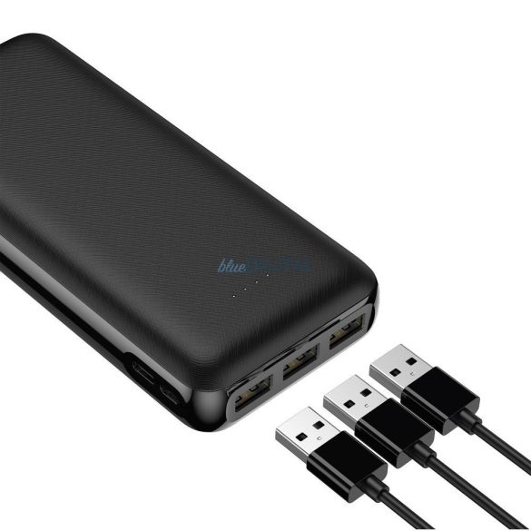 Blue Star W2027 powerbank cu conexiune 2xUSB-A și 1xUSB-C + cablu USB-A - Type-C 30 cm 20000mAh 2.1A - negru