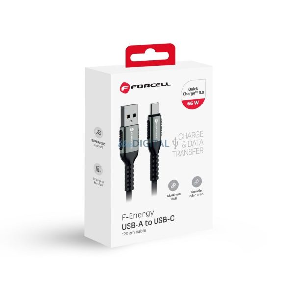 Forcell C256 F-Energy USB-A - Tip-C cablu 3A 66W QC3.0 1.2m - negru