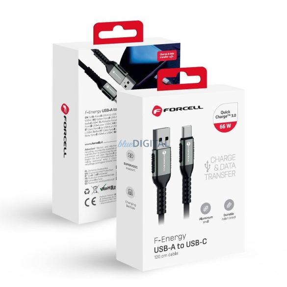 Forcell C256 F-Energy USB-A - Tip-C cablu 3A 66W QC3.0 1.2m - negru