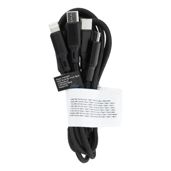 Tip-C - Cablu fulger/micro USB/Tip-C 2.4A 1.2m - negru
