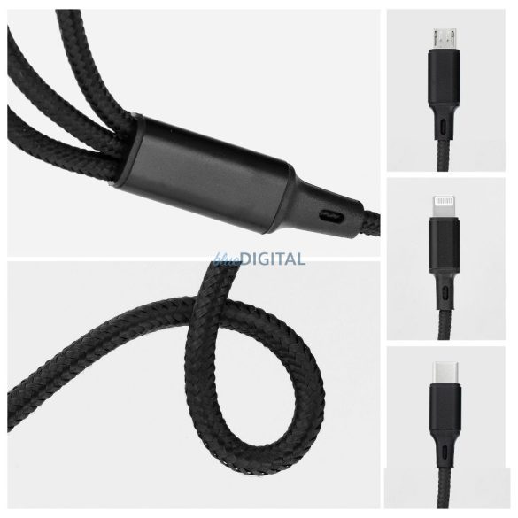Tip-C - Cablu fulger/micro USB/Tip-C 2.4A 1.2m - negru
