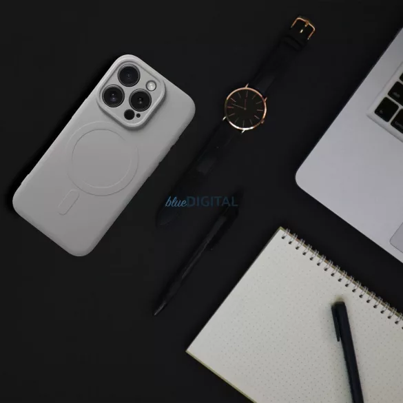 HUSĂ! - SILICONE MAG COVER Carcasă compatibilă MagSafe cu decupaj complet pentru cameră iPhone 16 Pro - gri titan