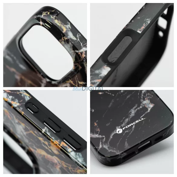 HUSĂ! - FORCELL F-PROTECT Mirage, carcasă militară testată la cădere compatibilă cu MagSafe pentru IPHONE 16 PLUS marmură neagră