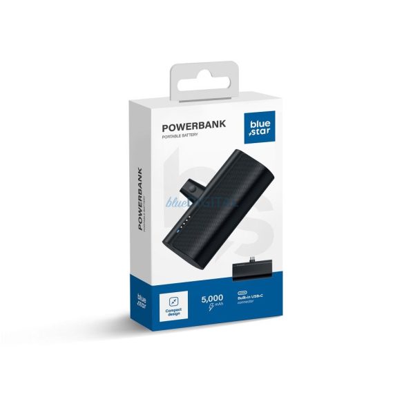 Blue Star W0556 PlugOn powerbank cu conector Type-C încorporat 5000mAh 2.1A - negru