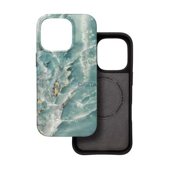 HUSĂ! - FORCELL F-PROTECT Mirage, carcasă militară testată la cădere compatibilă cu MagSafe pentru IPHONE 15 PRO MAX în verde marmură