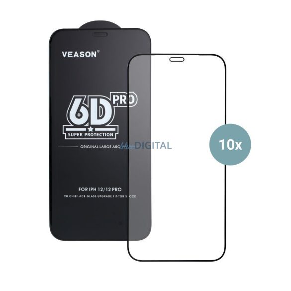 Sticlă temperată Veason 6D Pro cu finisaj negru pentru iPhone 7/8/SE 2020/SE 2022 - 10 buc