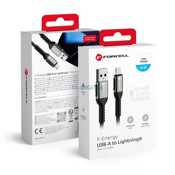 Forcell C257 F-ENERGY USB-A - Lightning cablu 12W 2.4A 3m - negru