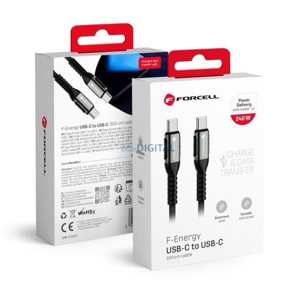 Forcell C263 F-ENERGY Type-C - Cablu Type-C 240W 5A QC4.0 PD 3m - negru