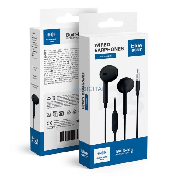 Căști cu fir Blue Star PA-E65 cu microfon și mufă de 3,5 mm - negru