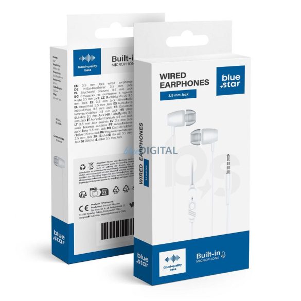 Căști cu fir Blue Star PA-E67 cu microfon și mufă de 3,5 mm - alb
