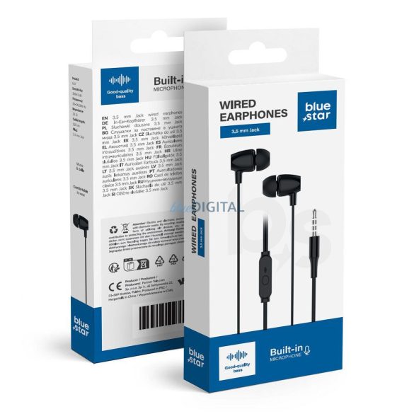 Căști cu fir Blue Star PA-E67 cu microfon și mufă de 3,5 mm - negru