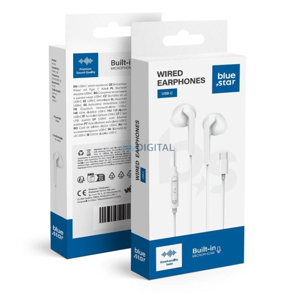 Căști cu fir Blue Star PA-M15C-R cu microfon și conector Type-C - alb