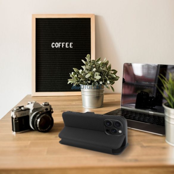 Carcasă FOLIO SIDE MAGNET flip open pentru iPhone 16 - negru