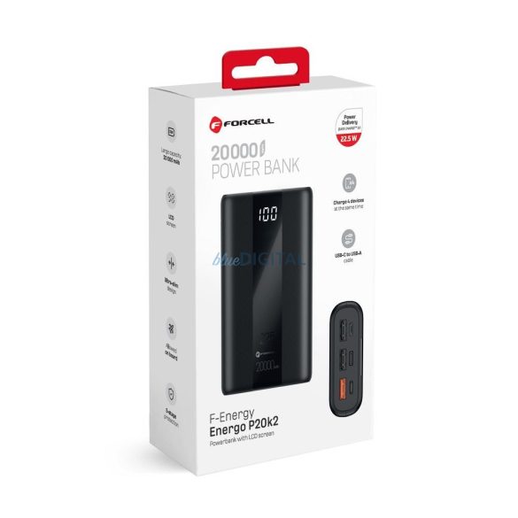 FORCELL F-ENERGY P20K2 Energo powerbank PD QC3.0 3A 22,5W 20000 mAh negru
