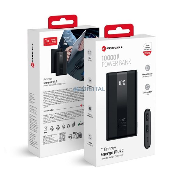 FORCELL F-ENERGY P10K2 Energo powerbank PD QC3.0 3A 22,5W 10000 mAh negru