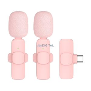 Microfon lavalier wireless tip C dual tip C (2 în set) K1 roz