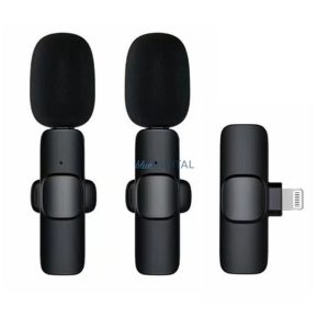 Microfon lavalier fără fir Lightning cu păr lung dublu (set de 2) K1 negru