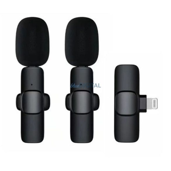 Microfon lavalier fără fir Lightning cu păr lung dublu (set de 2) K1 negru