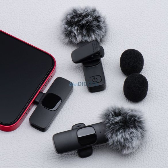 Microfon lavalier fără fir Lightning cu păr lung dublu (set de 2) K1 negru