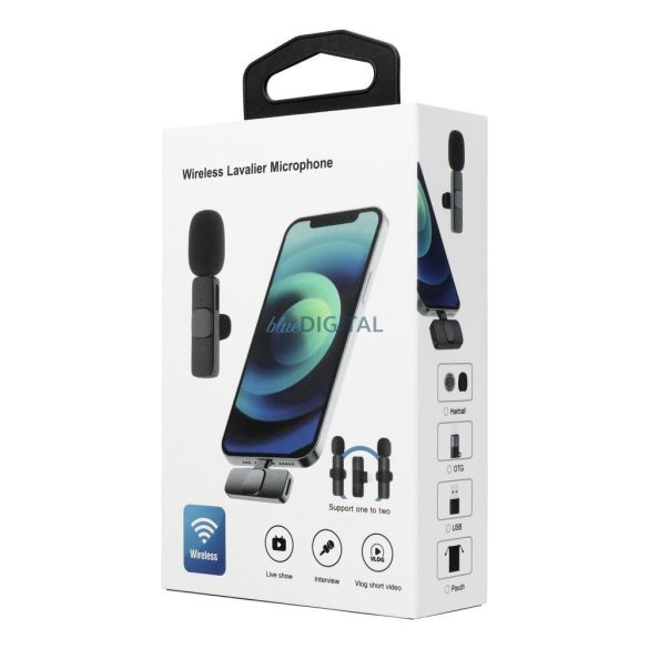 Microfon lavalier fără fir Lightning cu păr lung dublu (set de 2) K1 negru
